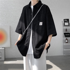 短袖衬衫男士夏季新款港风宽松大码灯芯绒衬衣CS005-P35图片