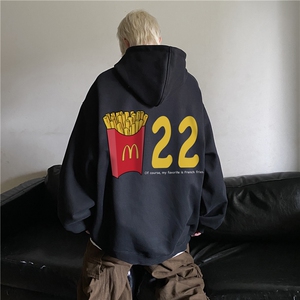 港风秋季新款趣味薯条印花宽松连帽卫衣JK23529特批35控58图片