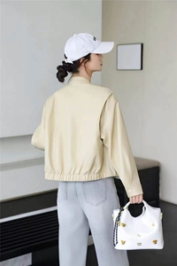 早春新款时尚立领皮衣外套女宽松显瘦夹克上衣印象秋水图片