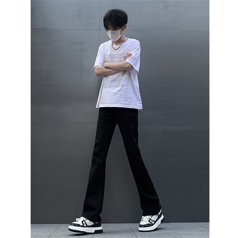 破洞牛仔裤腰带男潮牌cleanfit修身微喇夏季薄款美式高街直筒裤子图片
