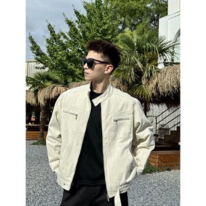 26春装高品质老钱风立领夹克外套男女美式潮牌拉链工装风宽松上衣，男装夹克，电商A486