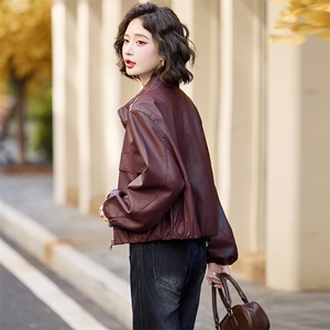 中古灯笼袖立领皮衣外套女2025春季新款时尚帅气高端流行机车夹克图片