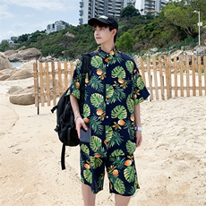 夏季青年花色印花衬衫套装男士多色宽松短裤套装TZ001-P45-控价69，男装休闲套装，电商A128