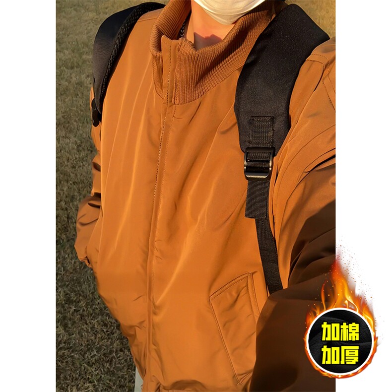 棉衣5W件现货冬季美拉德立领飞行夹克廓形高街棒球服加棉加厚外套,男装夹克,电商A486