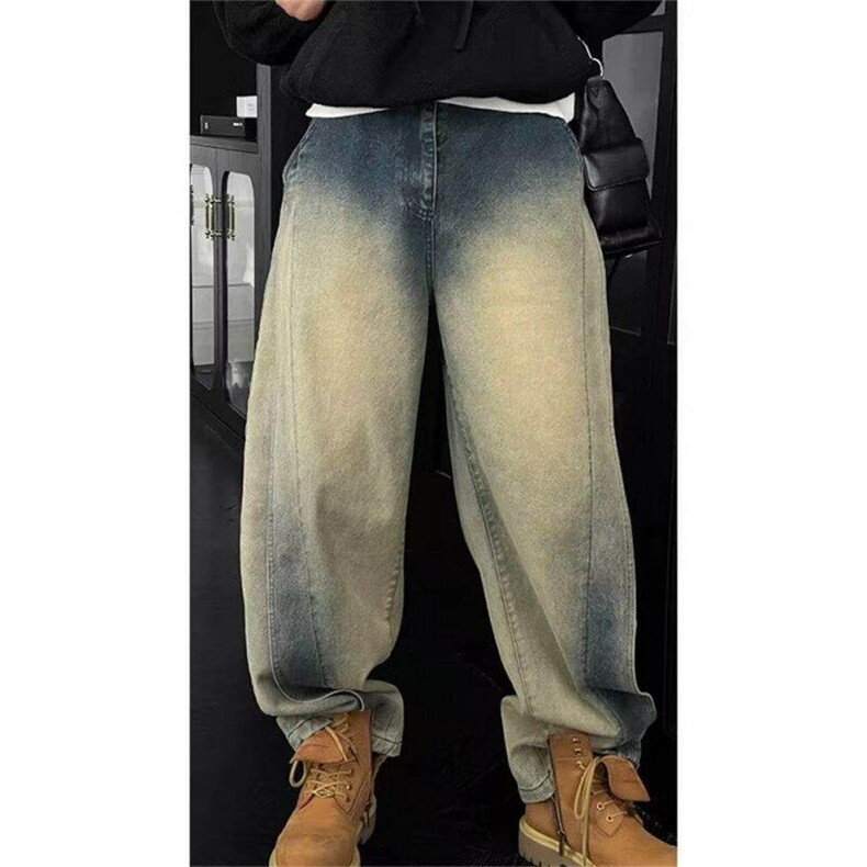 25春装龙叨叨小众设弯刀裤复古水洗做旧宽松直筒牛仔裤NKK01P55，男装牛仔裤，电商D256-1(原A064-1)