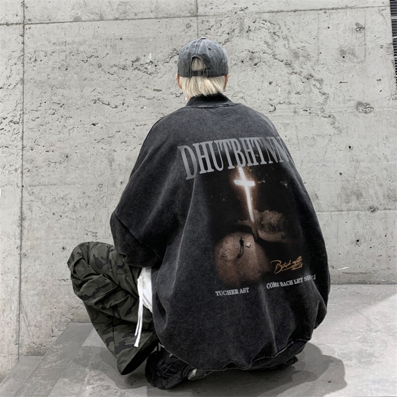 水洗做旧加绒加厚卫衣男2026冬高领十字架打底衫XZ514-2-X53-P78,男装T恤,星座514-2(原B239)