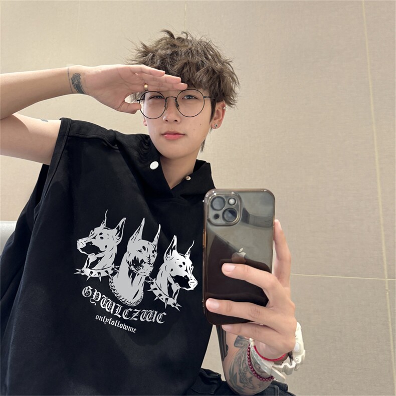 麂皮绒连帽背心坎肩男T恤美式港风JLB425-P30控48图片