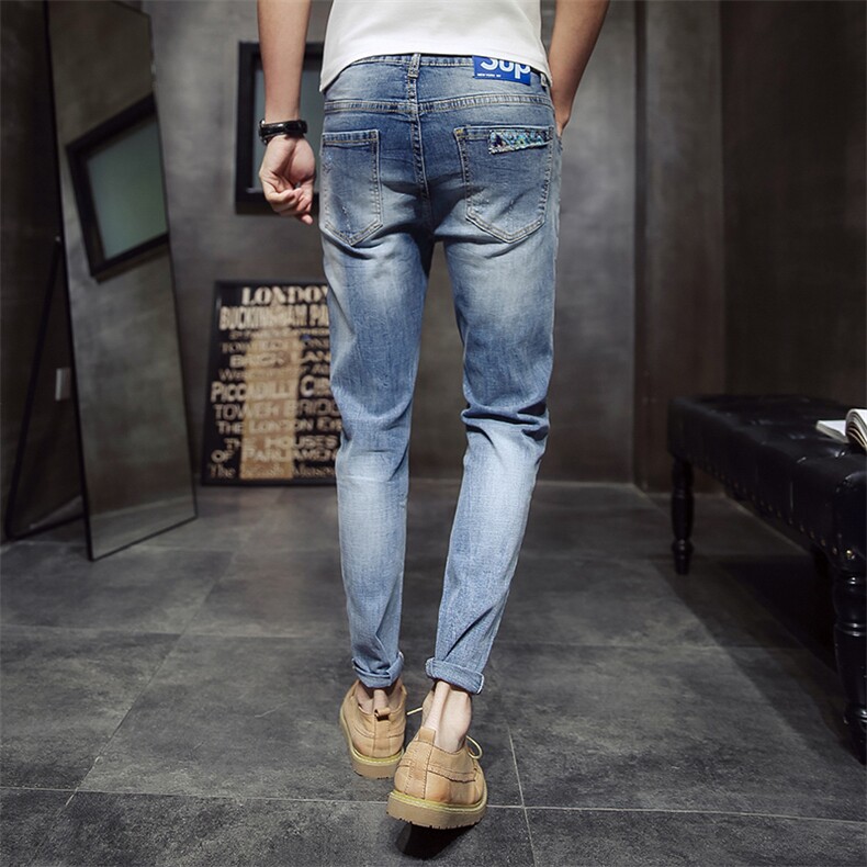 2021春夏薄款弹力牛仔裤男修身小脚裤店主风QT6027-89055-P95,男装牛仔裤,电商D218