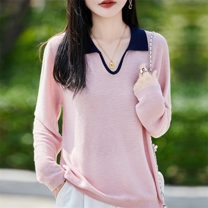 洋气POLO领针织衫女外穿薄款上衣2025秋季新款宽松打底衫翻领毛衣图片