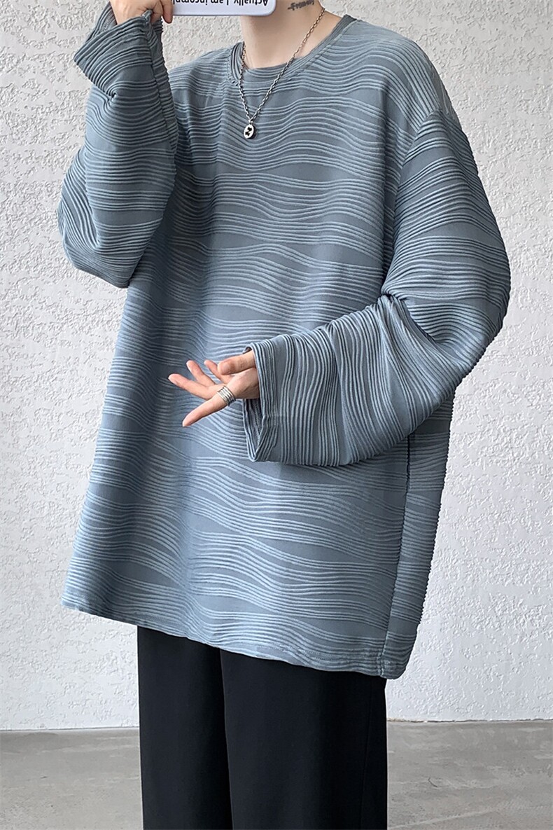 8XL-M肌理感长袖T恤男宽松重磅上衣痞帅高级感内搭打底衫P45控68,男装T恤,电商D206-1