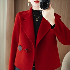 25秋冬新款双面呢大衣女短款款羊毛呢子外套女过膝风衣女，女装双面呢大衣，贝源羊绒