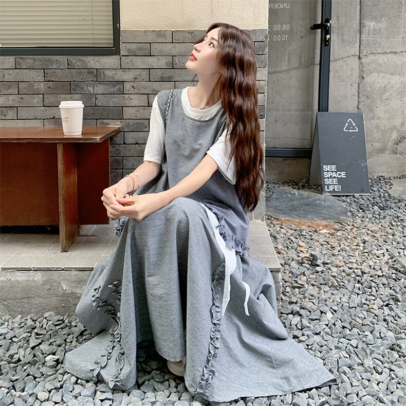 裙子时尚假两件日式INS风森系原宿风时尚套装套装短袖显瘦气质,女装套装/套裙,2C260