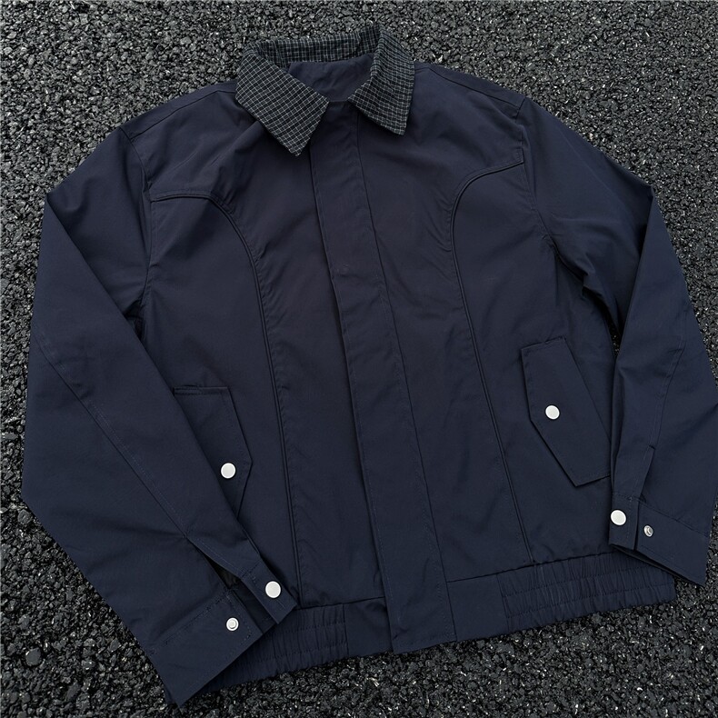 JK733-M-3XL-特P52-美式复古哈灵顿夹克防风翻领撞色格子领外套,男装夹克,星座1811B