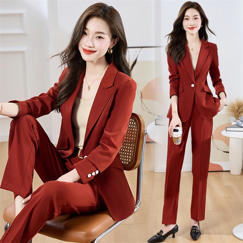 现货2023春秋季时尚简约大方气质优雅收腰显瘦修身百搭潮流两件套，女装套装/套裙，韩然一族