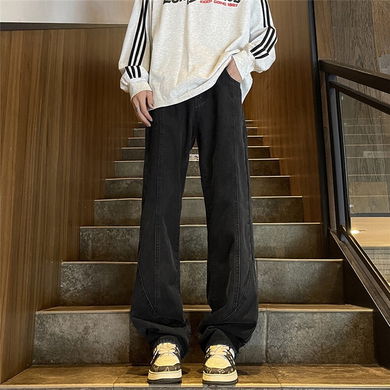 特批无差价黑色牛仔裤立体裁剪酵磨水洗微喇版型男女同款8931P45，男装牛仔裤，星座902A