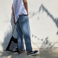 牛仔裤男宽松潮牌潮流港风日系复古坠感阔腿九分休闲裤子W888/P48，男装牛仔裤，星座506