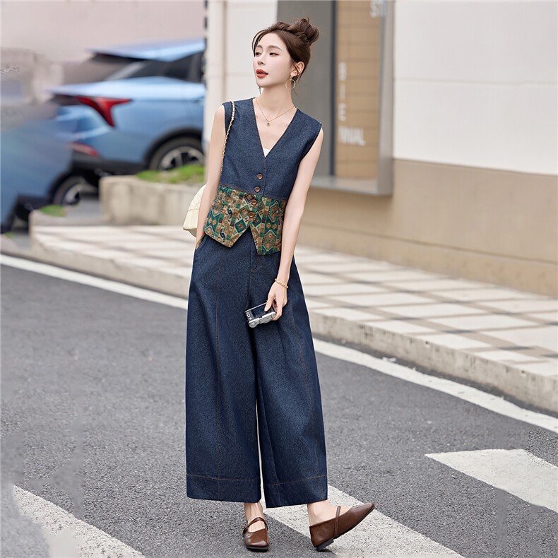 现货牛仔套装2026年夏季新款女装时尚气质老钱马甲阔腿裤两件套,女装套装/套裙,关键词