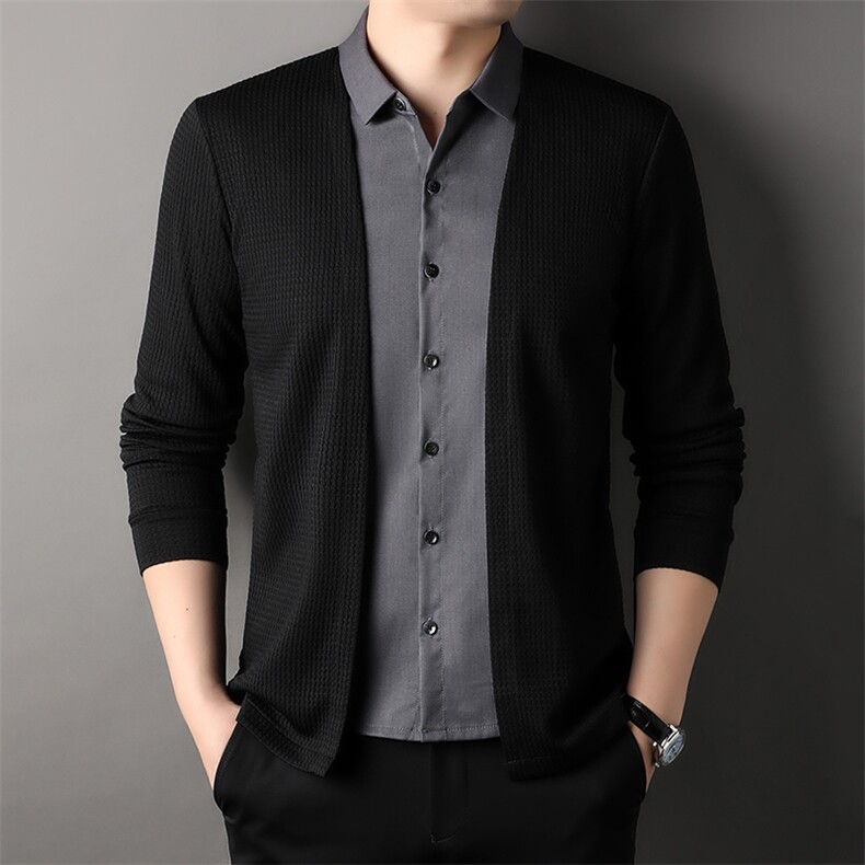 AG85717钱塘2020-3秋季翻领男装假两件衬衫长袖P61图片