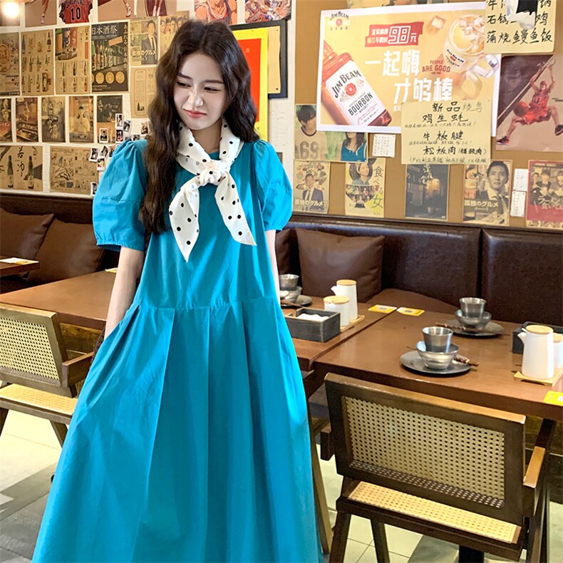 多巴胺蓝色连衣裙女夏2025年慵懒松弛感减龄独特绝美度假连身长裙,女装连衣裙,2C015
