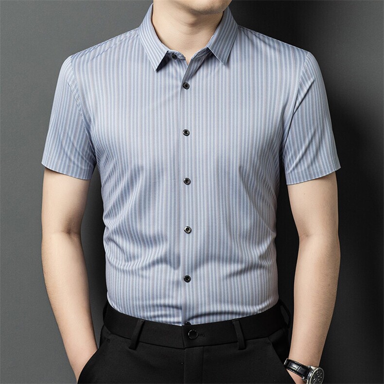 R3319夏季新款男士短袖条纹衬衣百搭衬衫商务男装图片