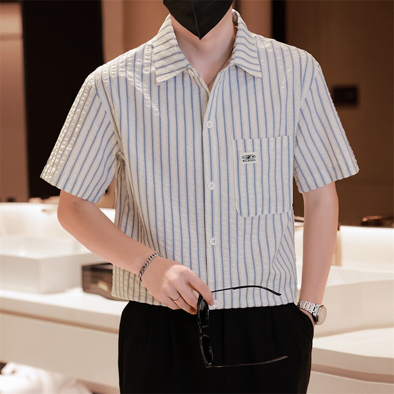 大货条纹衬衫男短袖夏季2025新款帅气衬衣C317-C803-P50,男装衬衫,电商C317