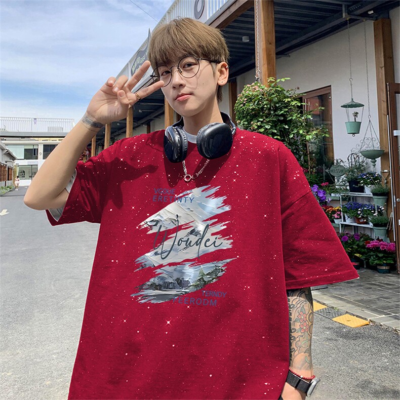 可48小时发货支持抖音得物来样二开美式满天星亮片短袖T恤MTX723,男装T恤,电商A486
