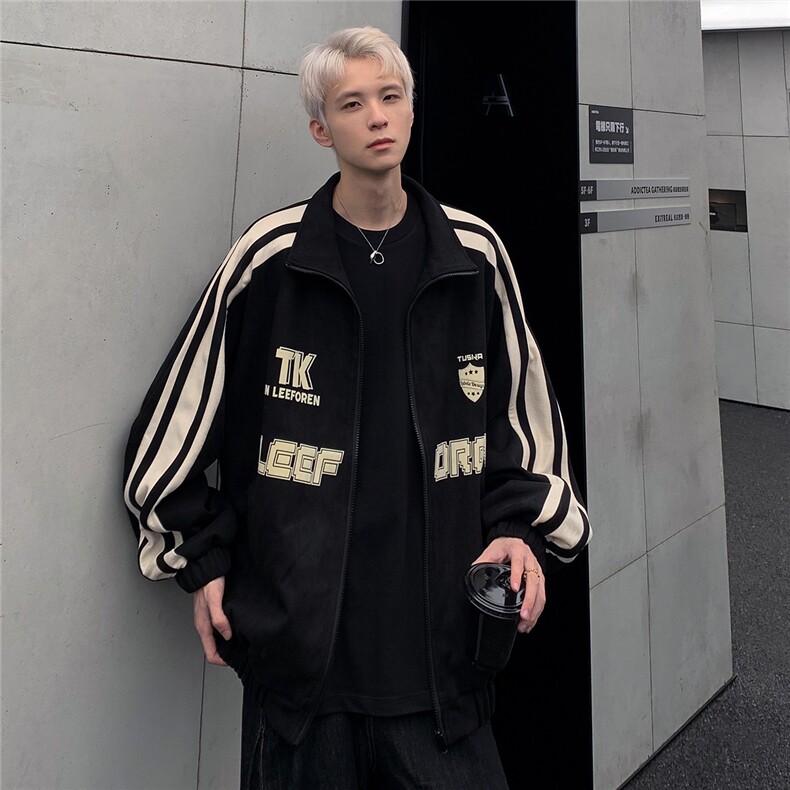 美式鹿皮绒棒球服外套男2024春秋季新款拼接开衫卫衣JK108-P78,男装卫衣,电商C307