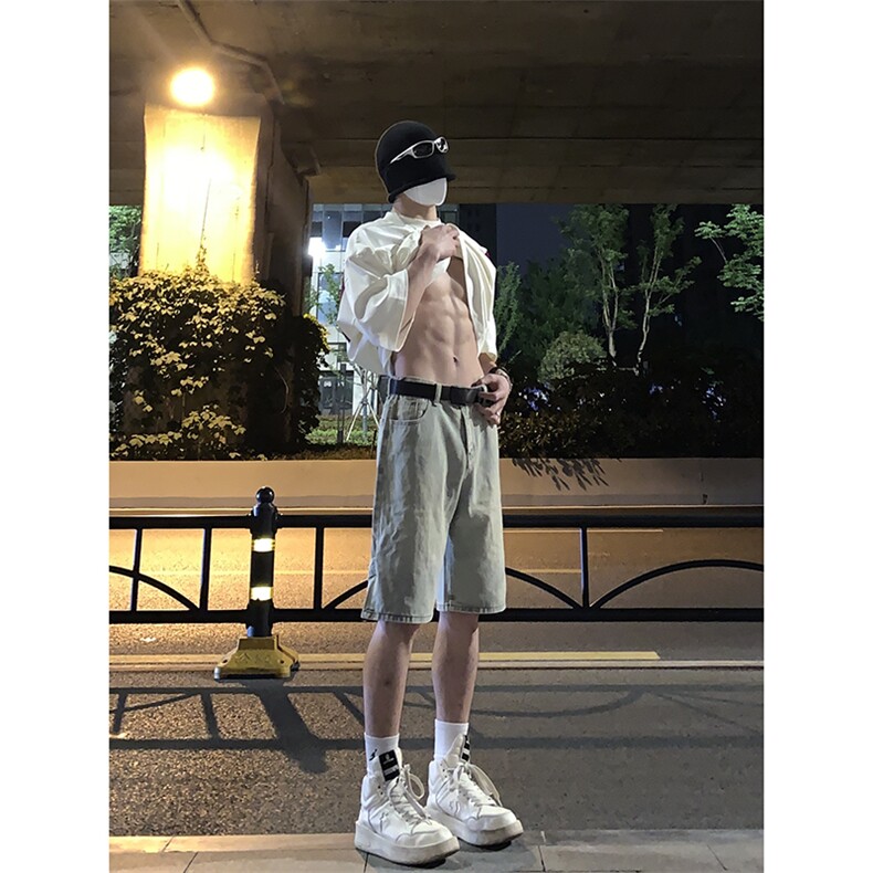 B221 美式ins高街暗黑拉链休闲牛仔短裤五分裤 LK23082-P50 控68图片