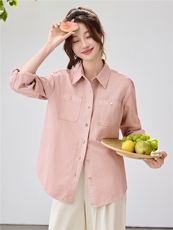 2026早春新款樱花粉工装衬衫女宽松显瘦长袖休闲衬衣温柔风韩版，女装衬衫，艾米