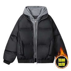 现货高品质重磅工艺美式高街假两件PU皮棉衣男女加厚棉服外套，男装棉衣，电商A443