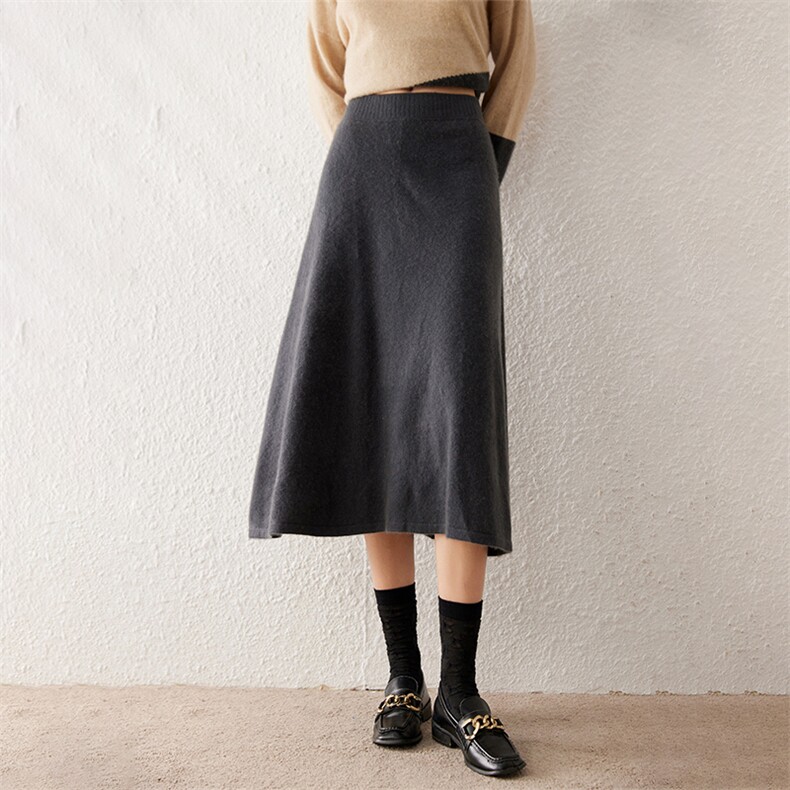 2025秋冬新款羊绒裙女100纯山羊绒针织裙柔软亲肤通勤气质扇形裙，女装半身裙，澳冬特羊绒