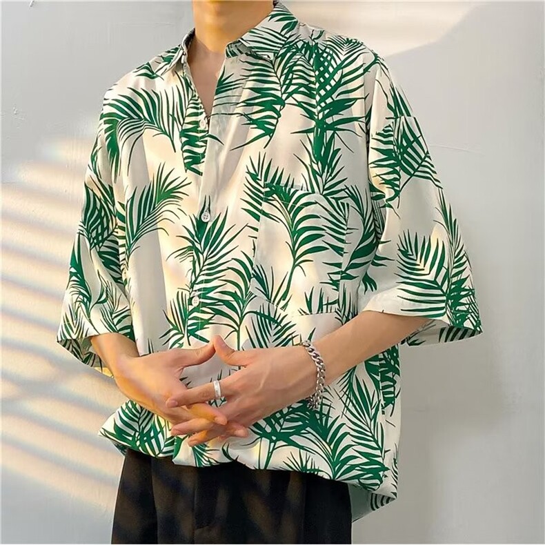 花衬衫男短袖夏季日系ins夏威夷沙滩男士衬衣宽松潮流痞帅寸衫男,男装衬衫,星座410-7