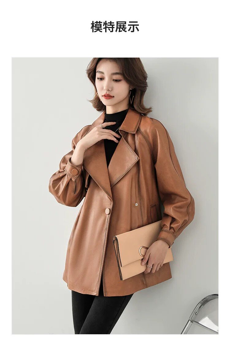 皮衣女款2025新款秋冬高级感皮风衣真皮海宁中长款进口绵羊皮外套,女装皮衣,泰合衣坊