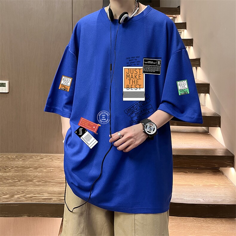 华夫格t恤男短袖男大码五分袖酒店风HT73121-P22,男装T恤,电商A040
