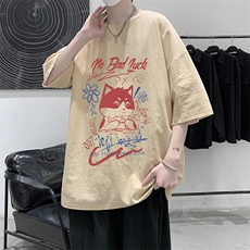 YT26226-P30NASA亚短袖t恤男大码五分袖男宽松七分袖港风模特，男装T恤，电商A040