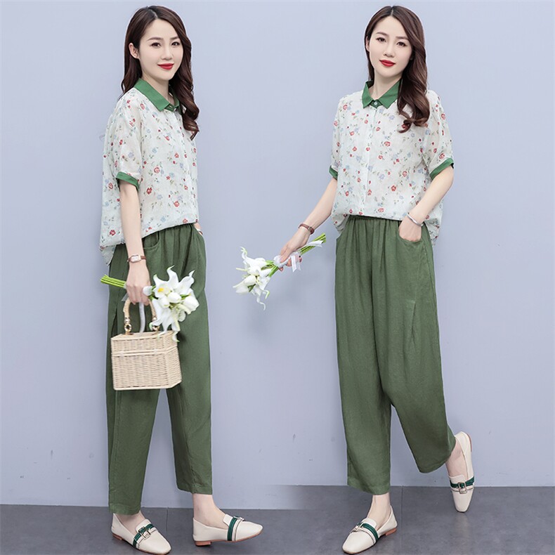 杭州大牌原创系列今年流行爆款贵夫人亚麻套装夏季棉麻妈妈两件套,女装套装/套裙,凝聚力