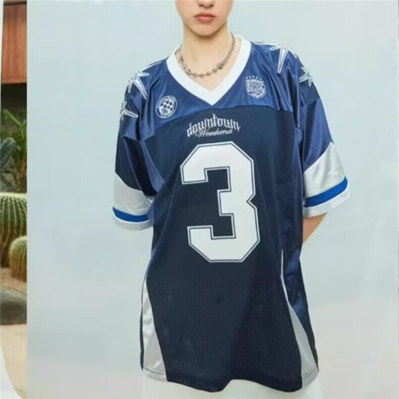 网图现货美式网布拼接V领棒球服短袖男女T236/特P35,男装T恤,星座205-3