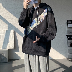WY10200-特批40春季新款连帽设计感拼接撞色宽松大码扎染卫衣男，男装卫衣，电商A059