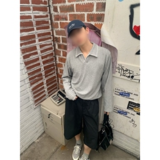 网图慎用翻领手缝线时尚老钱风长袖T恤男宽松T24524-特P40控78，男装T恤，电商A001-1