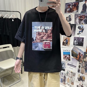 L韩版夏季印花短袖男港风2022ins潮流情侣半袖体恤 T841-P20图片