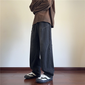 抖音品质美式高街复古水洗直筒阔腿牛仔裤B315-K23525-P65控78图片