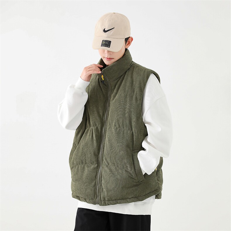 冬季灯芯绒棉马甲男复古加厚立领棉服情侣外套配挎包8516-P70图片