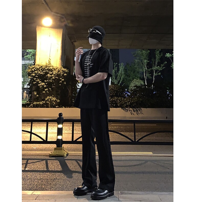 B221美式ins高街纯色情侣款休闲微喇冰丝西裤LK23083-P55控78,男装休闲裤,电商B221