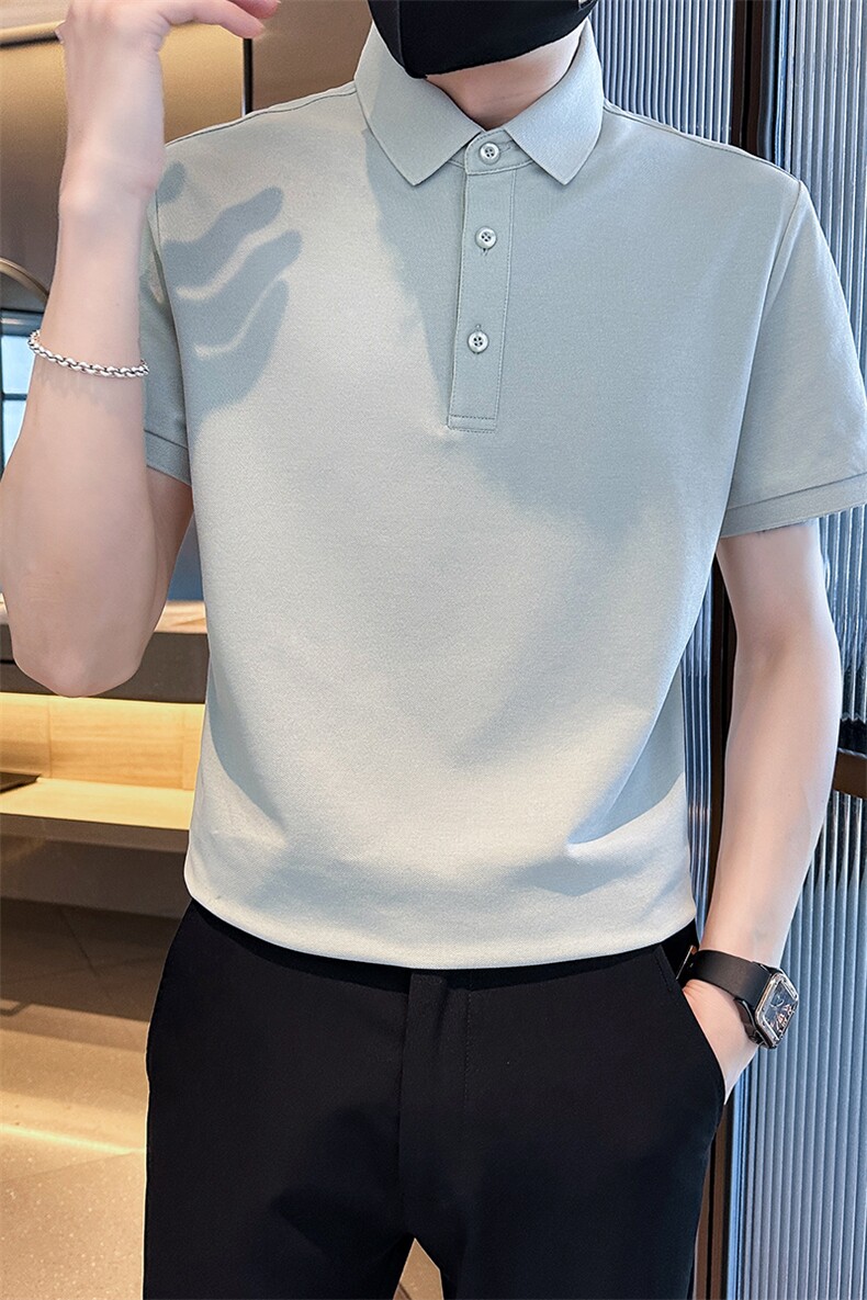 品牌品质纯色光版翻领短袖polo衫男潮牌夏季t恤修身潮流T0257-P40,男装T恤,电商D342