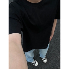美式cleanfit夏季纯色打底基础款正肩T恤男收袖口短袖修身TW51，男装T恤，星座1116A（原606A-3）