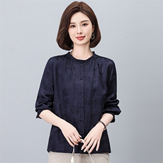 原创女装杭州品牌专柜亚麻棉提花衬衫2026春季气质打底衬衣女上衣，女装衬衫，独衣靓