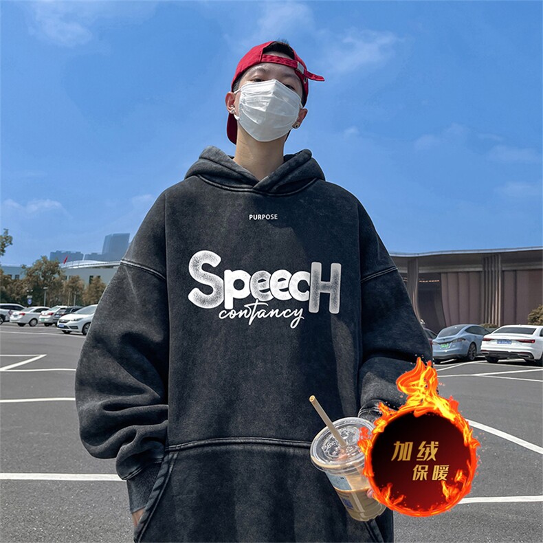 直播品质500克重磅美式印花做旧加绒加厚水洗卫衣冬SL1676特P65,男装卫衣,电商A486