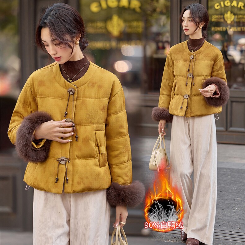 2025冬装新款新中式时尚潮流9绒羽绒服外套,女装羽绒服,曼琳思菲