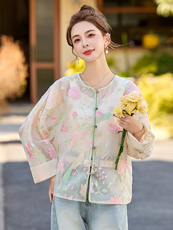 欧根纱刺绣薄款防晒衣外套女2025春夏新款名媛气质新中式开衫上衣，女装短外套，沁沁公主