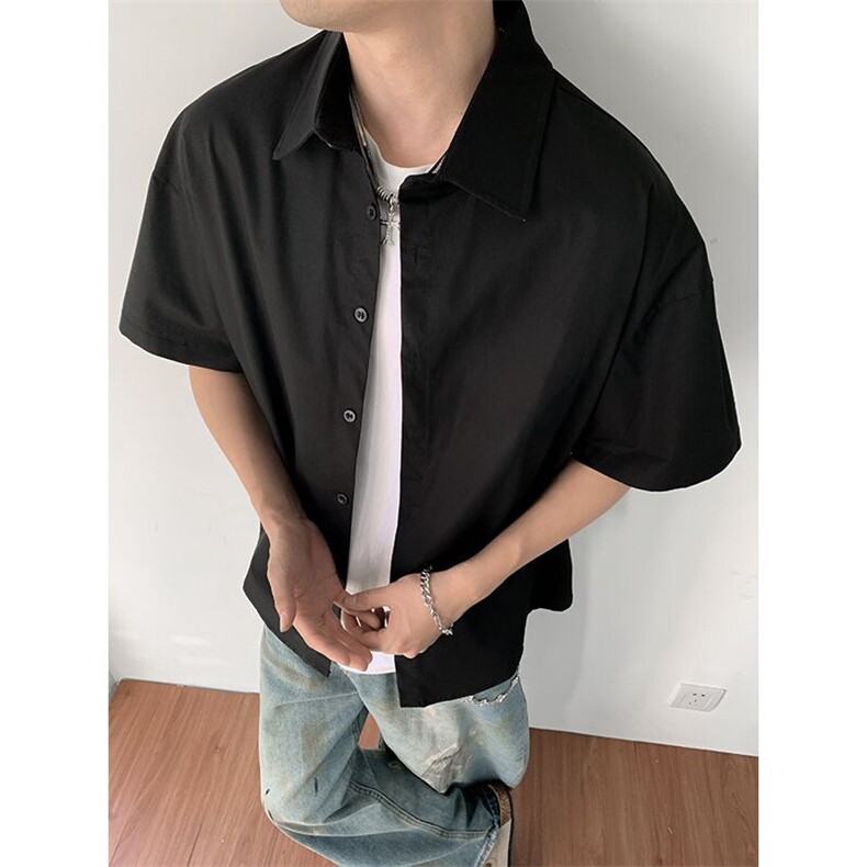 抖音得物二开高品质25夏季中性风冰丝休闲衬衣垂感宽松上衣DT21，男装衬衫，电商A486